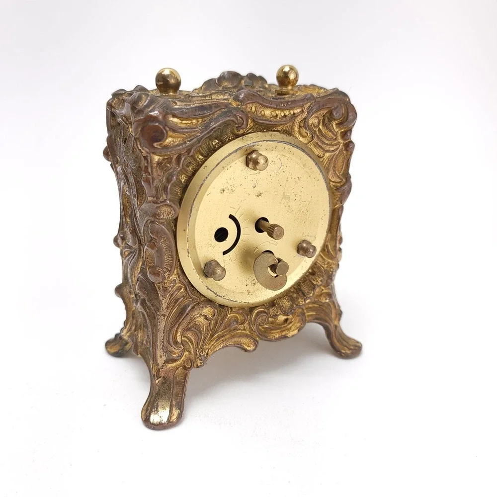 Antique Mercedes Shelf Mantle Clock Bronze Gold Tone Wind Up Working